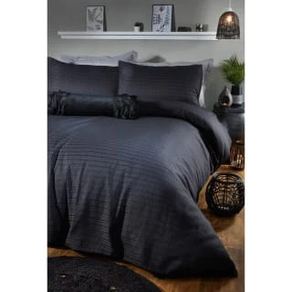 B&M Luna Waffle Double Duvet Set - Black 2 B&M Luna Waffle Double Duvet Set - Black - Image 2