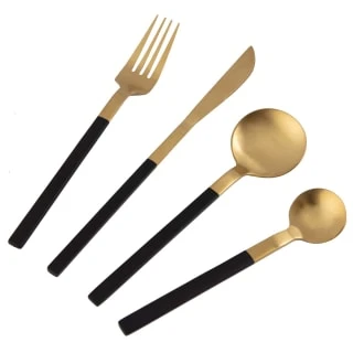 B&M Homestead Matte Black & Gold Cutlery Set 16pc 1 B&M Homestead Matte Black & Gold Cutlery Set 16pc