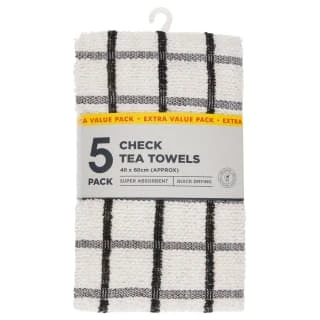 B&M Essentials Check Tea Towels - Black 5pk 1 B&M Essentials Check Tea Towels - Black 5pk