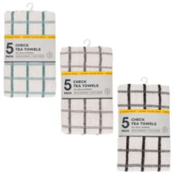 B&M Essentials Check Tea Towels - Black 5pk 7 B&M Essentials Check Tea Towels - Black 5pk -B&M 380235 5pk check tea towels main