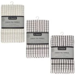 B&M Grey Check Tea Towels 3pk -B&M 380305 380307 380309 3pk check tea towels main 2
