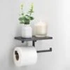 B&M Double Toilet Roll Holder & Shelf - Black