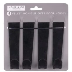 B&M Velvet Overdoor Hooks 4pk - Black -B&M 383665 4 velvet non slip over door hooks black