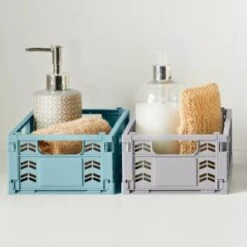 Mini Stacking Fold Flat Crate 22.2 X 15 X 8.7cm - Cream -B&M 384980 384981 384982 home essebtials mini stacking fold flat crate main