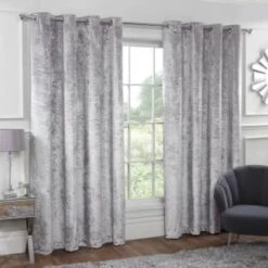 B&M Versailles Silver Crushed Velvet Fully Lined Curtains 66 X 72"