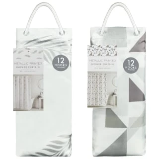 B&M Metallic Printed Shower Curtain - Silver Leaves 3 B&M Metallic Printed Shower Curtain - Silver Leaves - Image 3