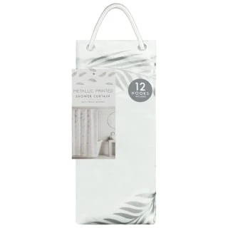 B&M Metallic Printed Shower Curtain - Silver Leaves 1 B&M Metallic Printed Shower Curtain - Silver Leaves