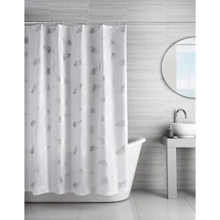 B&M Metallic Printed Shower Curtain - Silver Leaves 2 B&M Metallic Printed Shower Curtain - Silver Leaves - Image 2