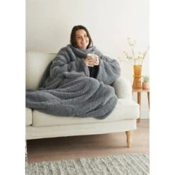 Home Essentials Teddy TV Blanket - Charcoal -B&M 393425 home essentials teddy tv blanket charcoal