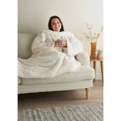 Home Essentials Teddy TV Blanket - Cream -B&M 393427 home essentials teddy tv blanket cream