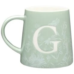 B&M Floral Alphabet Mug (Assorted) -B&M 394402 floral alphapet mug green g