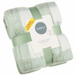 Simply Sage & Gingham Polar Fleece Throw 2pk