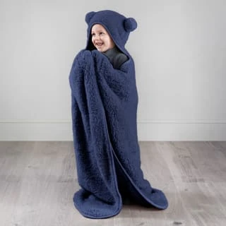 Simply Kids Hooded Sherpa Blanket - Navy 1 Simply Kids Hooded Sherpa Blanket - Navy